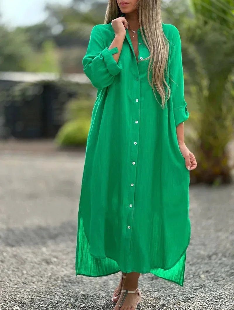 Roberta Button-Down Shirt-Style Maxi Dress for Women
