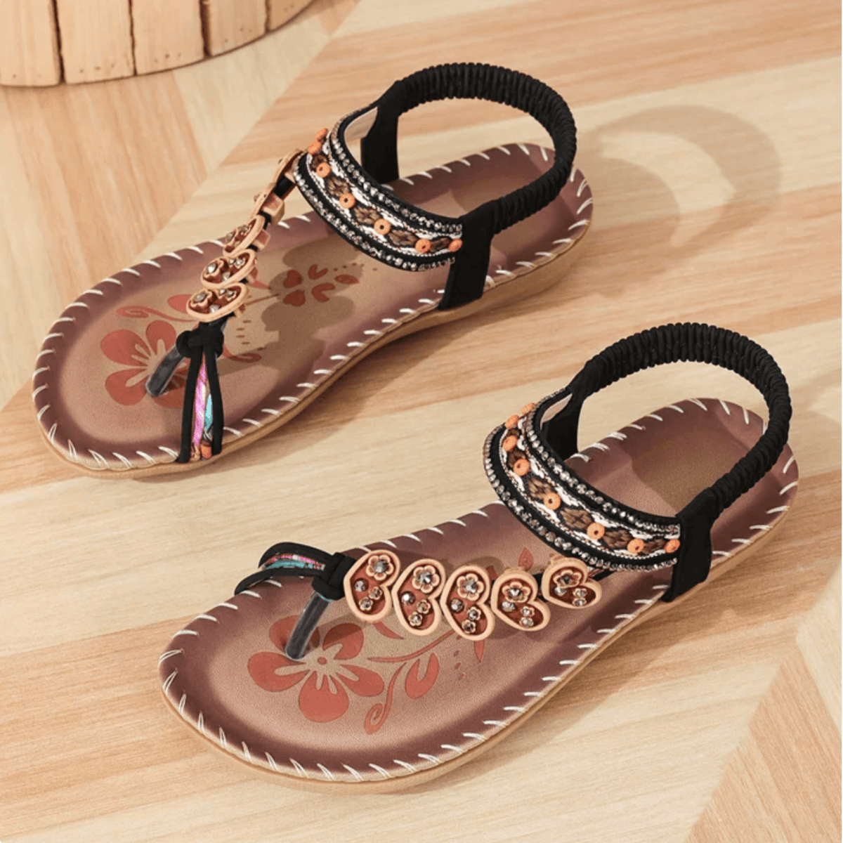 Bonnie Fairweather Beaded T-Strap Cushioned Sandals for Women