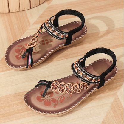 Bonnie Fairweather Beaded T-Strap Cushioned Sandals for Women