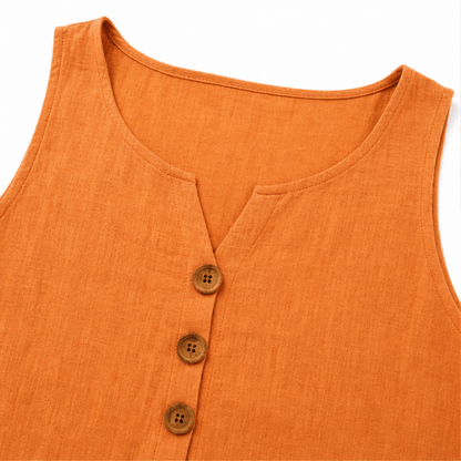 Sleeveless Button-Front Top and Shorts Two-Piece Linen-Look Set