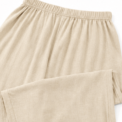 Draperly V-Neck Linen-Look Matching Set with Wide-Leg Pants