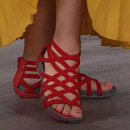 Comfortable Strappy Flat Sandals with Memory Foam Insole and Back Zip