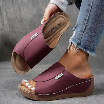 Ecka Arch-Support Platform Wedge Slide Sandals with Open Toe
