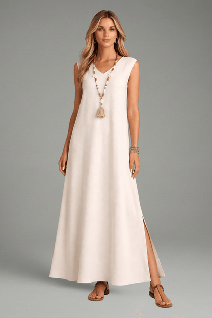 Women's Long Sleeve V-Neck Jersey Knit Maxi Dress with Side Slit