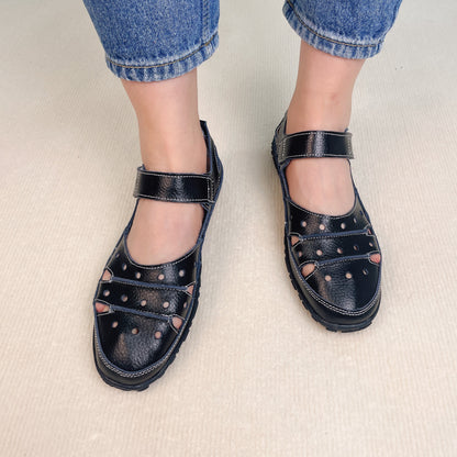 Grace Women's Hollow-Out Cushioned Sandals with Hook-and-Loop Strap