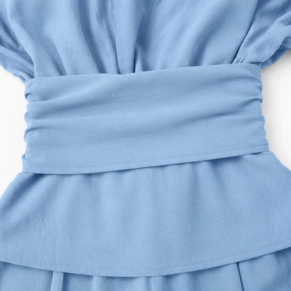 Wrap Waist Peplum Top and Gaucho Pants Set for Women