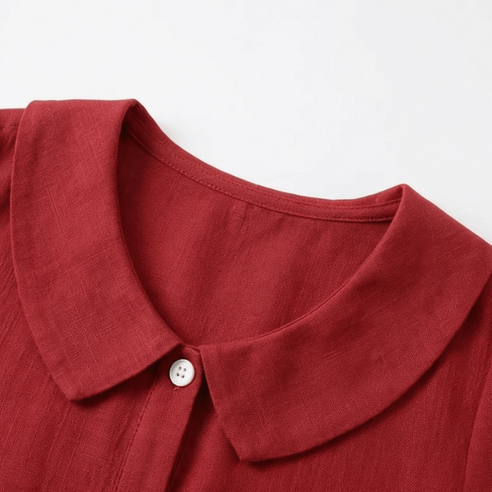 Peter Pan Collar Button-Up Top with Puff Sleeves for Women