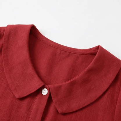 Peter Pan Collar Button-Up Top with Puff Sleeves for Women