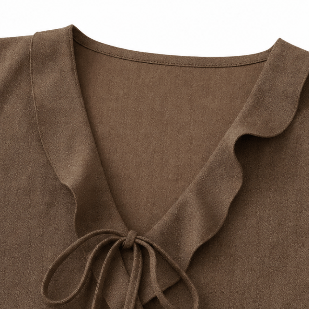 Ruffle V-Neck Peplum Top with Bow Tie for Women in Sleeveless Style