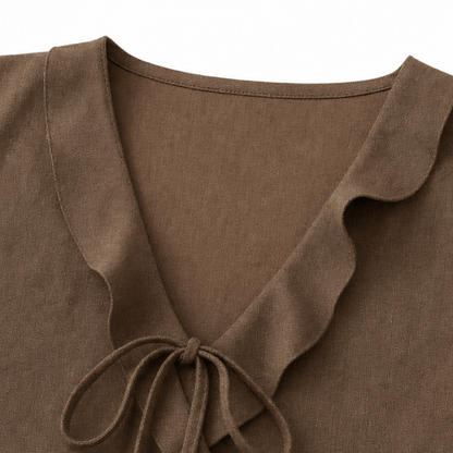 Ruffle V-Neck Peplum Top with Bow Tie for Women in Sleeveless Style