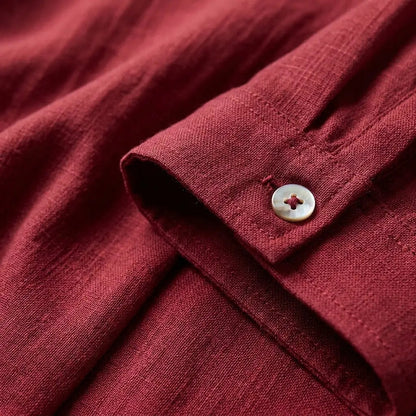 Women's Short Sleeve Linen Button-Up Top with Chest Pocket