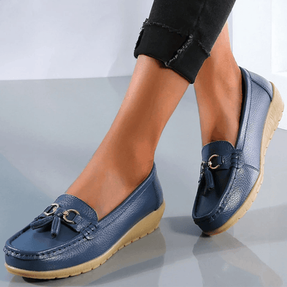 Grace Women's Comfort Leather Loafer Shoes with Tassel Detail