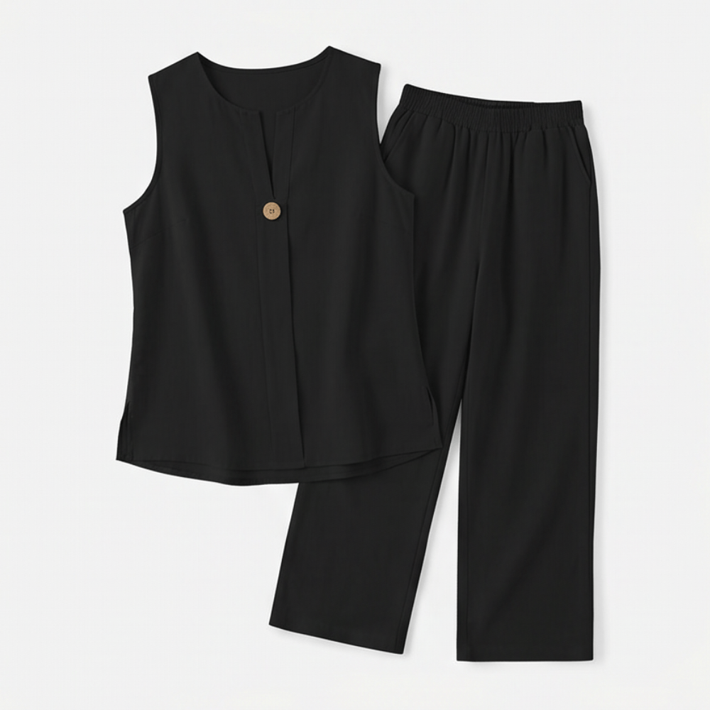 Women's Sleeveless Linen Top with Wide-Leg Tailored Trouser Set