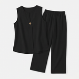 Women's Sleeveless Linen Top with Wide-Leg Tailored Trouser Set