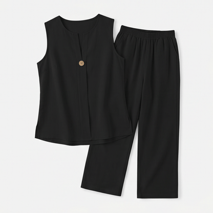 Women's Sleeveless Linen Top with Wide-Leg Tailored Trouser Set