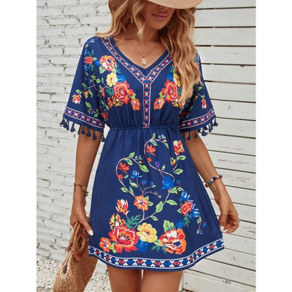Isla Pemberton Boho Floral Tassel-Sleeve Women's Mini Dress