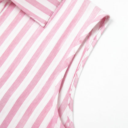 Marena Striped Sleeveless V-Neck Linen-Look Midi Shirt Dress for Women