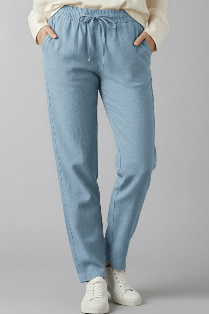 Tapered Ankle-Length Pants with Elastic Waist and Large Patch Pockets