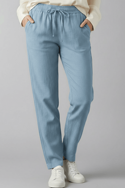 Tapered Ankle-Length Pants with Elastic Waist and Large Patch Pockets