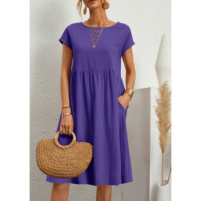 Isabella Moreau | Women's Linen Blend Summer Midi Dress with Pockets
