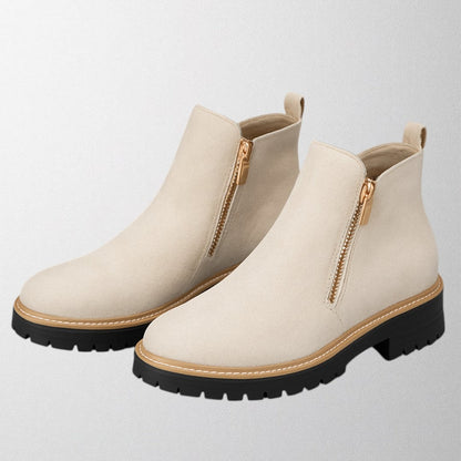 Tara Sinclair Suede Ankle Black Boots With Gold Zip Detail for Women