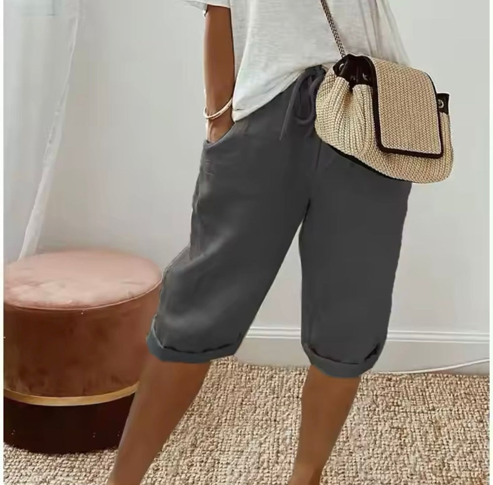Heidi Linen Drawstring Tailored Shorts for Women with Elastic Waist