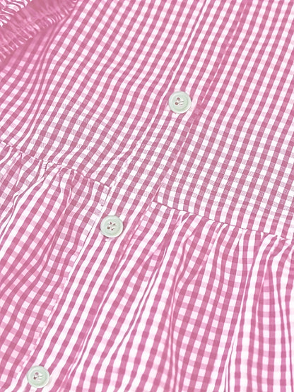 Gingham Button-Down Tiered Mini Dress for Women
