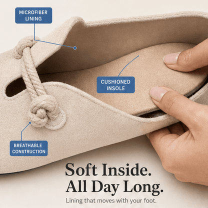 Sollea Suede Slip-On Flats with Cushioned Sole and Rope Bow