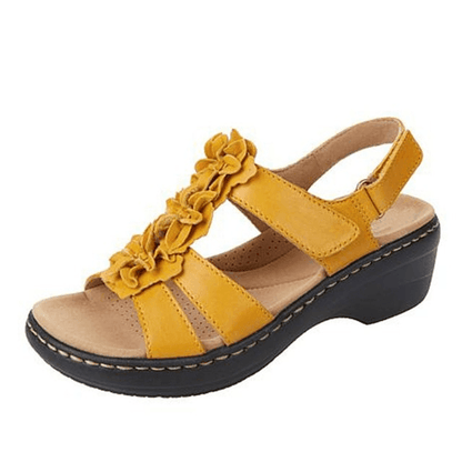Sandie Comfortable Orthopedic Wedge Sandals with Floral Detail and Adjustable Straps