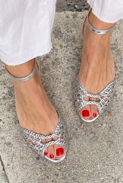Isadora Woven Faux Leather Ankle-Strap Cushioned Sandals for Women