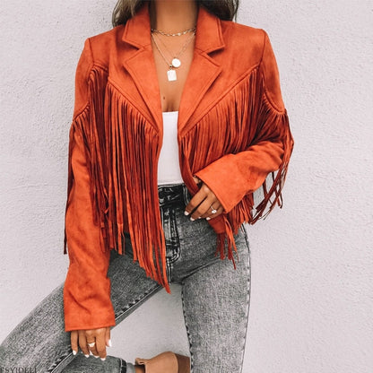 Bianca Rossi Fringe Suede-Look Cropped Jacket for Women