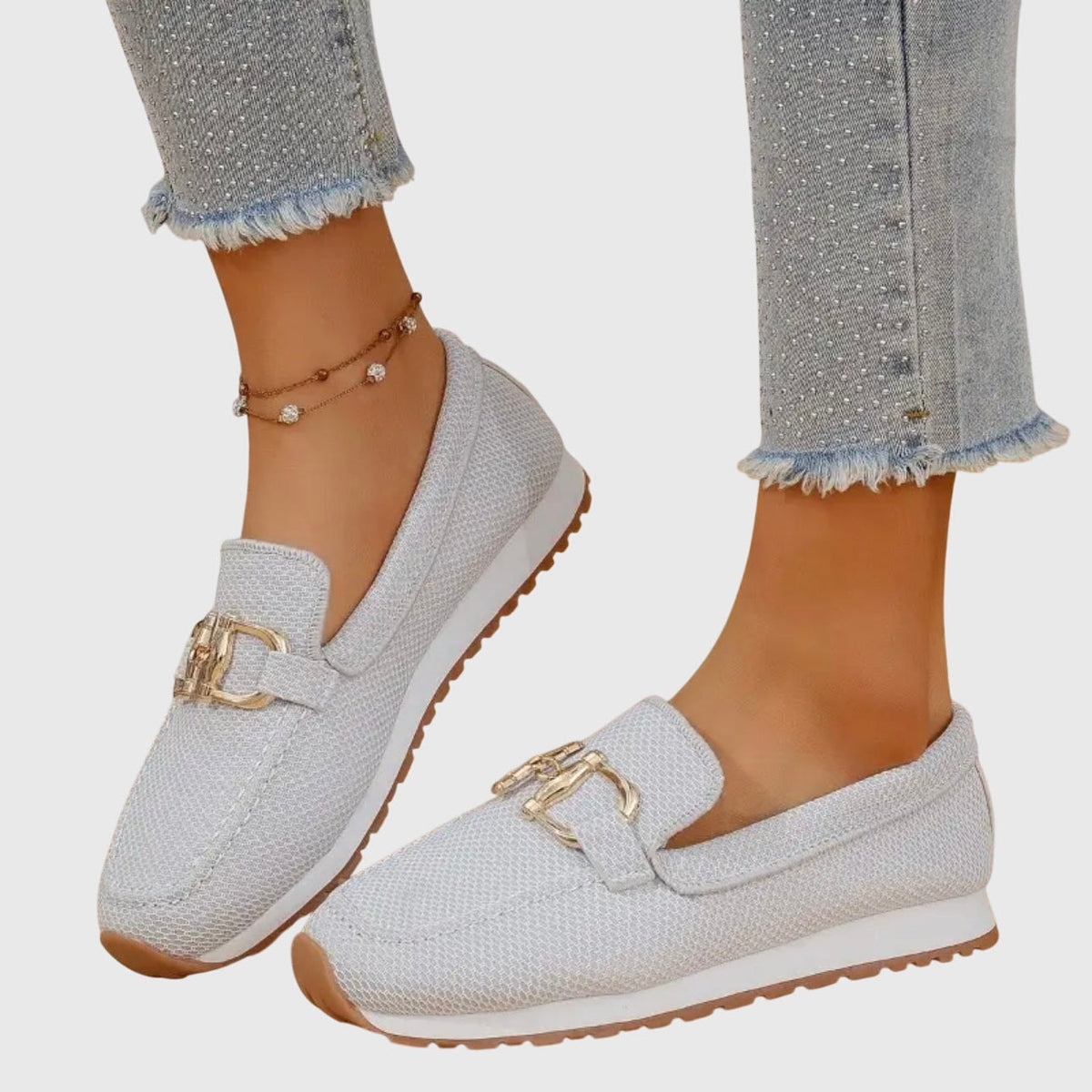 Lili Women's Slip-On Textile Sneakers with Cushioned Sole and Bit-Buckle Detail