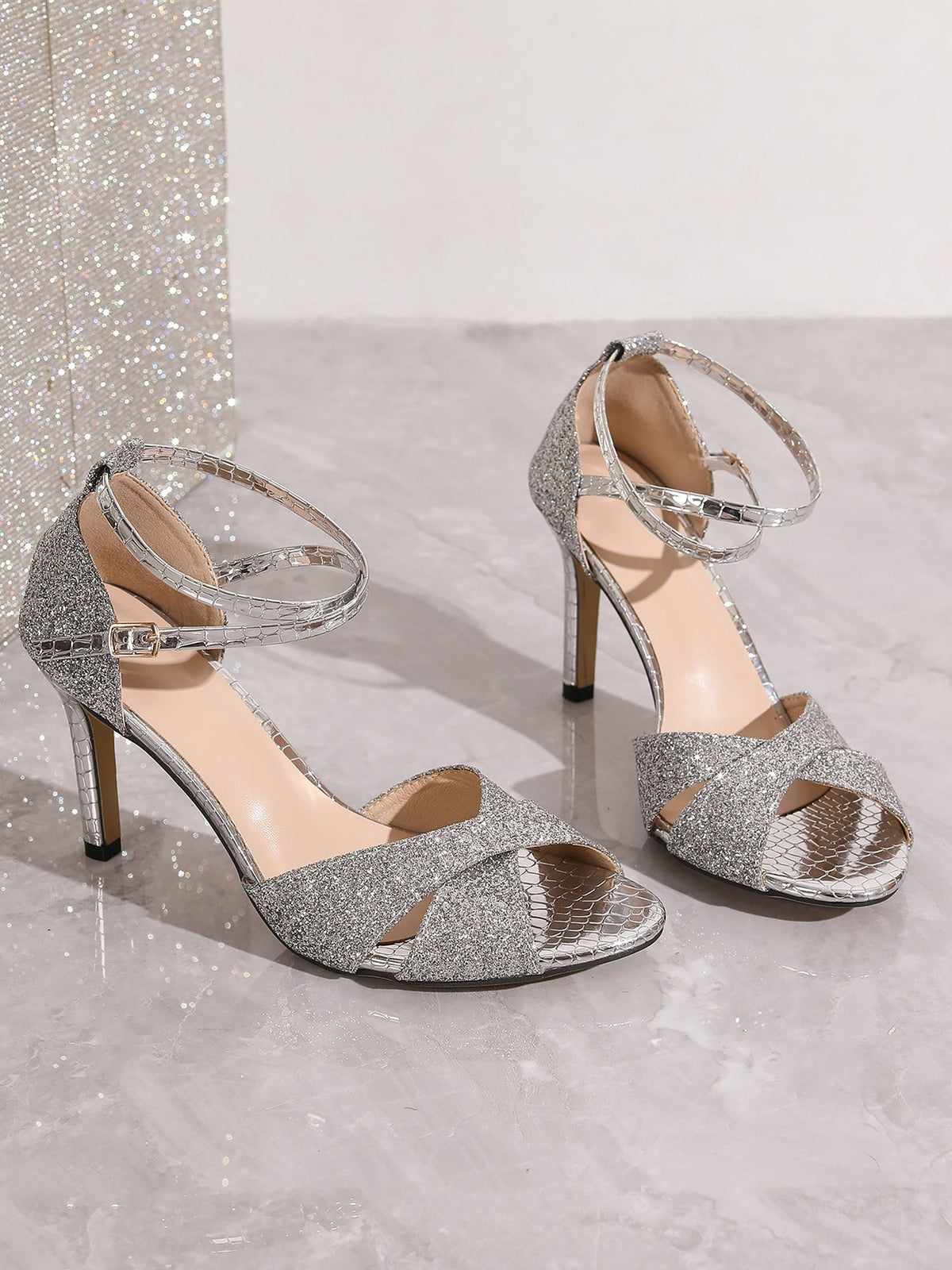 Aurevielle Shine Crystal Strap Stiletto Sandals for Women