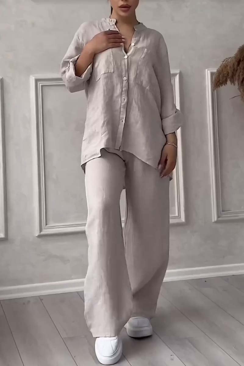 Fara Matching Cotton Linen Shirt and Wide-Leg Pants Two-Piece Co-Ord Set