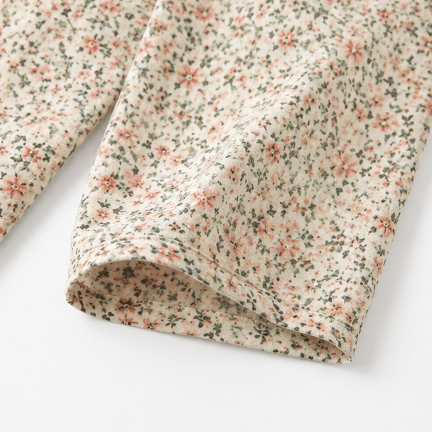 Florenne Ditsy Floral Button-Up Blouse with Three-Quarter Sleeves