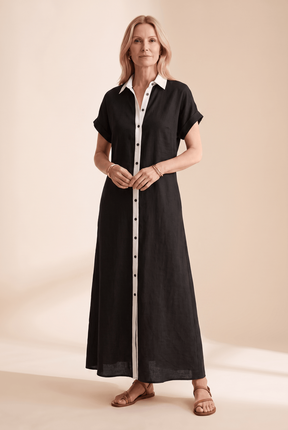 Women's Button-Front Linen Blend Summer Shirt Dress