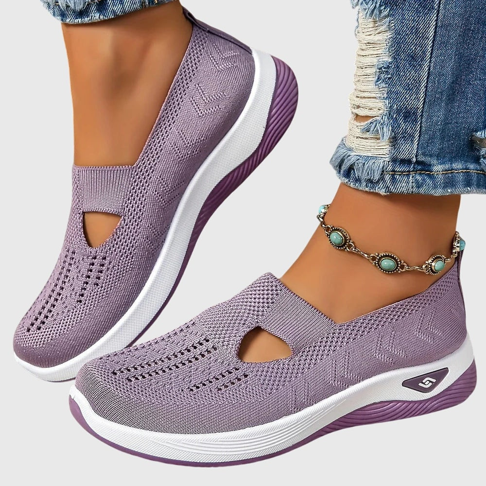 Women's Knitted Slip-On Cushioned Sneakers with Cutout Vamp Detail