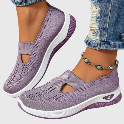 Women's Knitted Slip-On Cushioned Sneakers with Cutout Vamp Detail