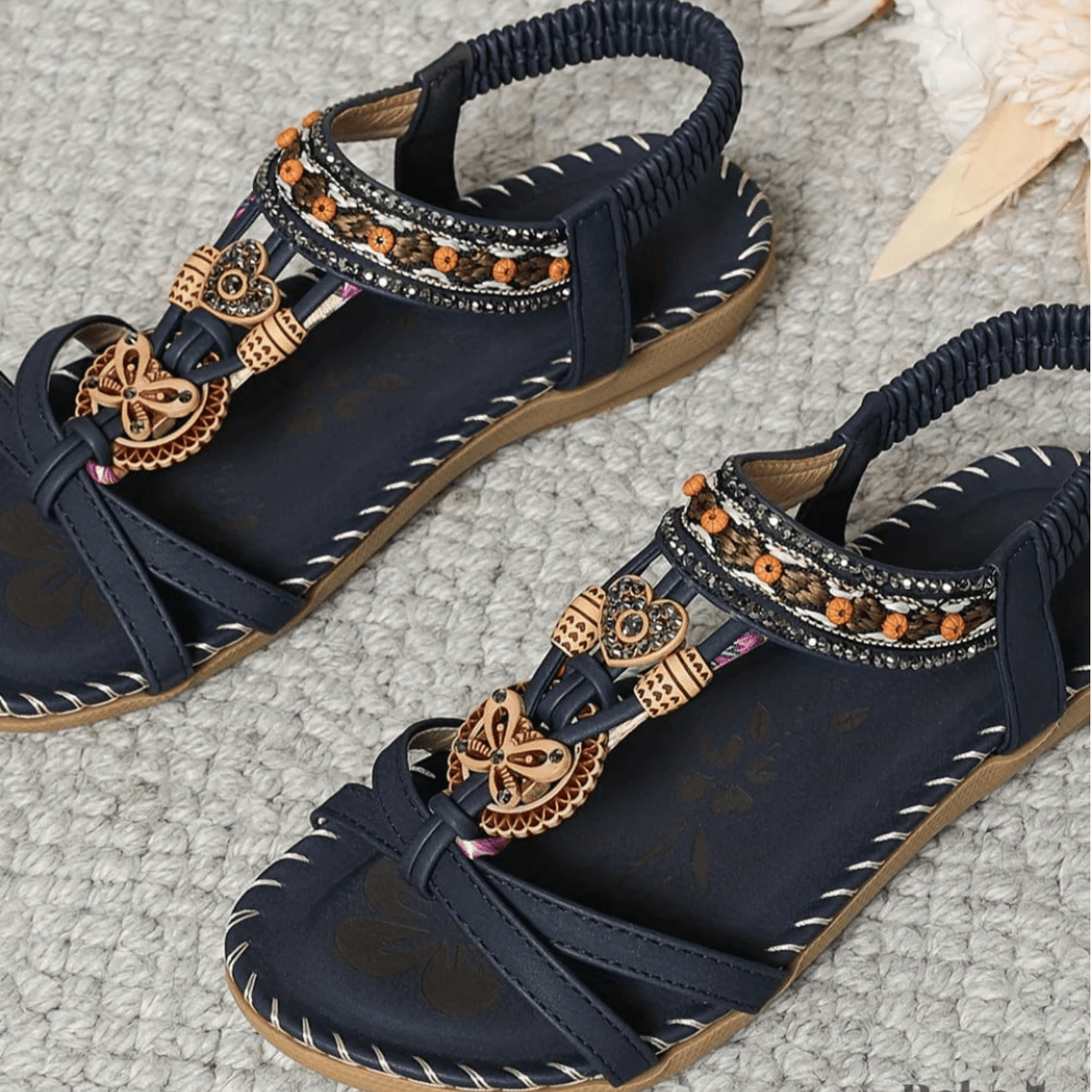 Bonnie Fairweather Beaded T-Strap Cushioned Sandals for Women