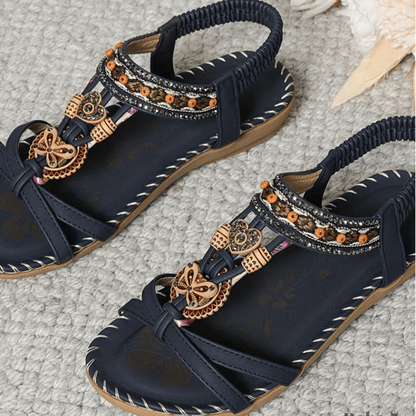 Bonnie Fairweather Beaded T-Strap Cushioned Sandals for Women