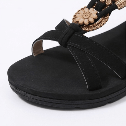 Boho Beaded Flat Sandals with Cushioned Footbed for Women