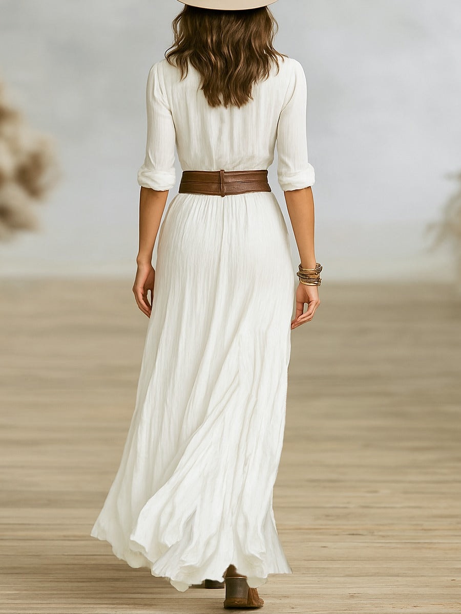 Clara Beaumont Bohemian Button-Down Maxi Dress with Western-Inspired Flow