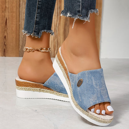 Marina Beckett Woven Espadrille Platform Wedge Sandals with Open Toe