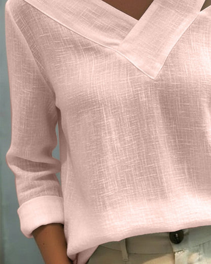 Vera Asymmetric V-Neck Linen-Look Top with Cold Shoulder Detail for Summer
