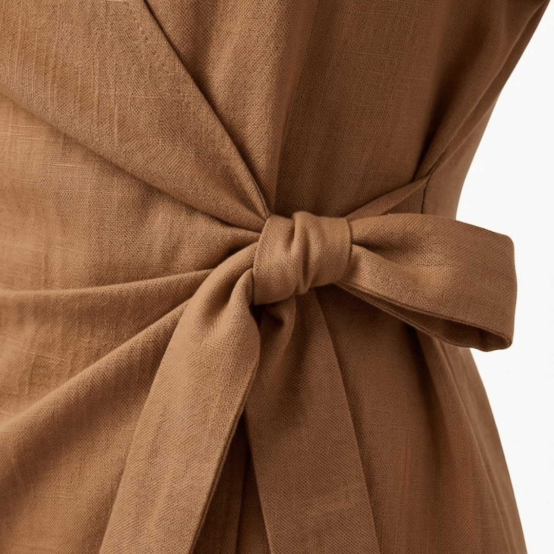 Linen-Look Wrap Collar Playsuit with Tie-Waist for Women