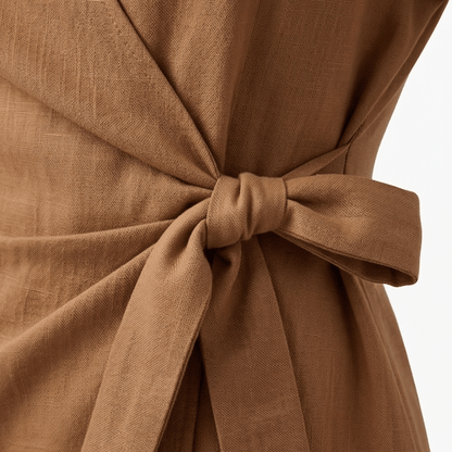 Linen-Look Wrap Collar Playsuit with Tie-Waist for Women