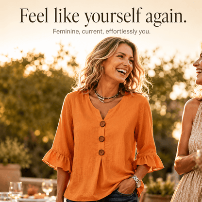 Laurelle V-Neck Ruffle Sleeve Blouse with Button Detail