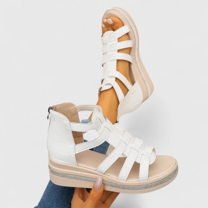 Women's Cushioned Wedge Sandals with Rhinestone Trim Straps