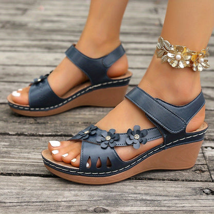 Elise Sheridan | Floral Wedge Sandals with Cushioned Footbed