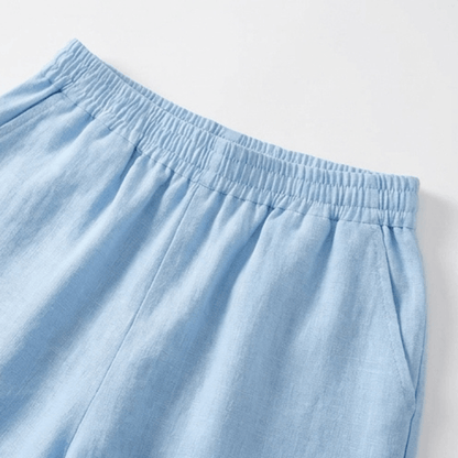 Women's V-Neck Linen-Look Top and Shorts Two Piece Set